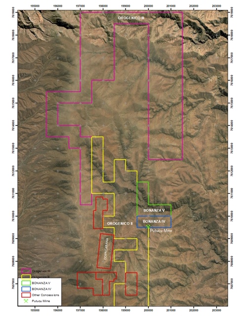 Topo map of the Sawai - Frontera concessions